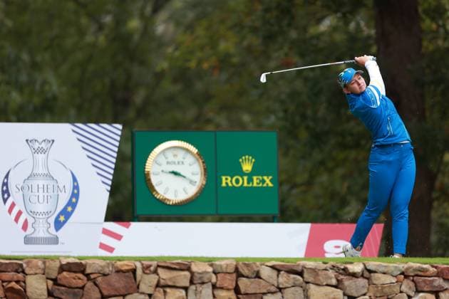 Solheim Cup GAINESVILLE, VIRGINIA - SEPTEMBER 13: Emily Kristine Pedersen of Team Europe hits from the 9th tee during Day One of the Solheim Cup at Robert Trent Jones Golf Club on Friday, September 13, 2024 in Gainesville, Virginia. Gainesville Virginia United States  Copyright: xAmyxLemusx originalFilename:lemus-solheimc240913_npfxx.jpg