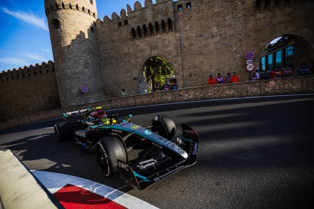 Baku City Circuit, Baku, Azerbaijan. 13.September.2024; Lewis Hamilton of Great Britain and Mercedes-AMG PETRONAS F1 Team during Formula One Azerbaijan Grand Prix  (266422567)
