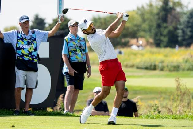 BOLINGBROOK, IL - SEPTEMBER 13: Abraham Ancer of the Fireballs GC plays his shot from the fifth tee during day one of LIV Golf: Chicago at Bolingbrook Golf Club on September 13, 2024 in Bolingbrook, Illinois. (Photo by Ben Hsu Icon Sportswire) GOLF: SEP 13 LIV Golf League Chicago EDITORIAL USE ONLY Icon2242409130071