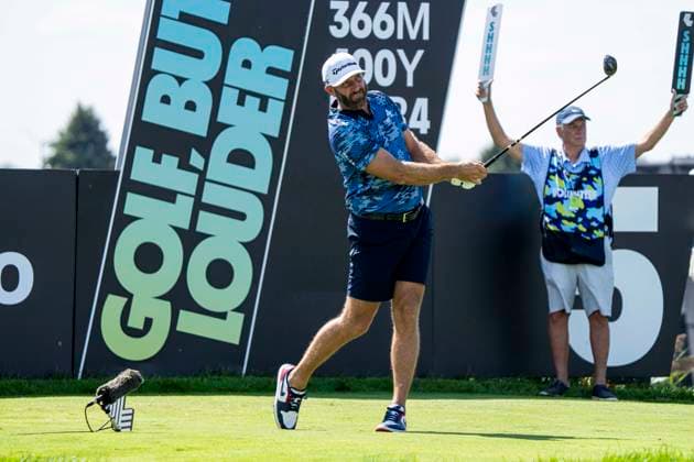 BOLINGBROOK, IL - SEPTEMBER 13: Dustin Johnson of the 4Aces GC plays his shot from the fifth tee during day one of LIV Golf: Chicago at Bolingbrook Golf Club on September 13, 2024 in Bolingbrook, Illinois. (Photo by Ben Hsu Icon Sportswire) GOLF: SEP 13 LIV Golf League Chicago EDITORIAL USE ONLY Icon2242409130161