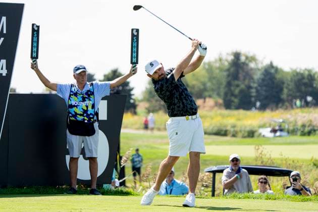 BOLINGBROOK, IL - SEPTEMBER 13: Louis Oosthuizen of the Stinger GC plays his shot from the fifth tee during day one of LIV Golf: Chicago at Bolingbrook Golf Club on September 13, 2024 in Bolingbrook, Illinois. (Photo by Ben Hsu Icon Sportswire) GOLF: SEP 13 LIV Golf League Chicago EDITORIAL USE ONLY Icon2242409130311