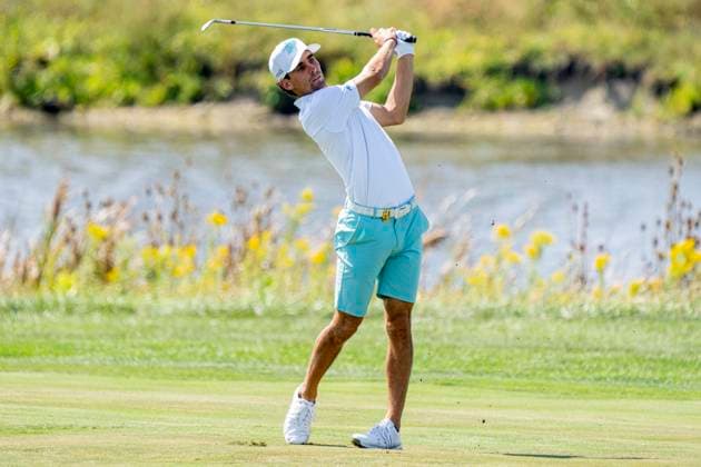 BOLINGBROOK, IL - SEPTEMBER 13: Joaquin Niemann of the Torque GC plays his shot on the fifth green during day one of LIV Golf: Chicago at Bolingbrook Golf Club on September 13, 2024 in Bolingbrook, Illinois. (Photo by Ben Hsu Icon Sportswire) GOLF: SEP 13 LIV Golf League Chicago EDITORIAL USE ONLY Icon2242409130451