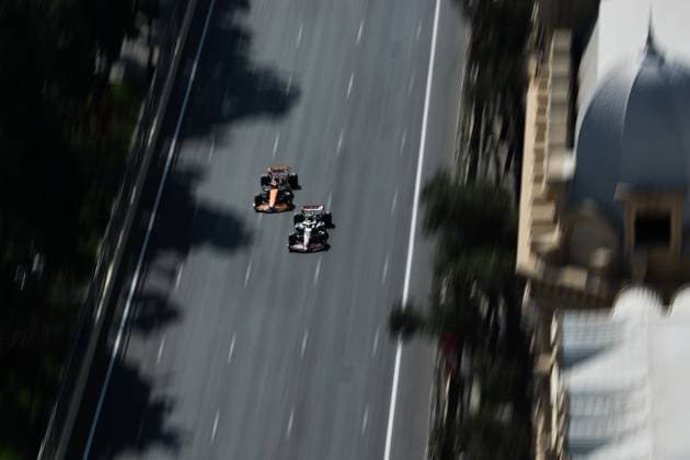 F1 Grand Prix Of Azerbaijan 2024 Practice 1 And Practice 2 Nico Hulkenberg of Haas and Oscar Piastri of McLaren during first practice ahead of the Formula 1 Grand Prix of Azerbaijan at Baku City Circuit in Baku, Azerbaijan on September 13, 2024. Baku Azerbaijan  Copyright: xJakubxPorzyckix originalFilename:porzycki-f1grandp240913_npBxX.jpg