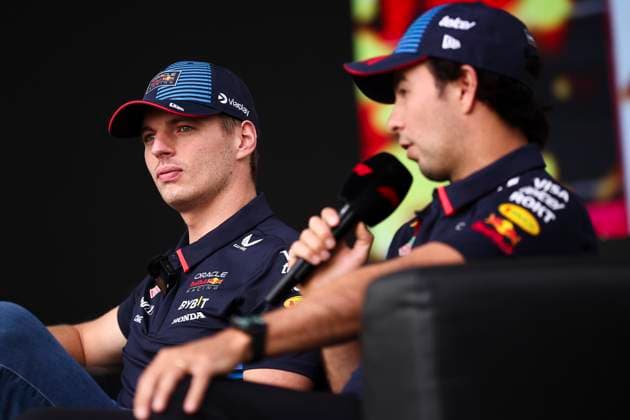 VERSTAPPEN Max (ned), Red Bull Racing RB20, portrait and PEREZ Sergio (mex), Red Bull Racing RB20, portrait during the Formula 1 Azerbaijan Grand Prix 2024, 17th round of the 2024 Formula One World Championship, WM, Weltmeisterschaft from September 13 to 15, 2024 on the Baku City Circuit, in Baku, Azerbaijan - F1 - AZERBAIJAN GRAND PRIX 2024 DPPI Panoramic  240914_R17_AZERBAIJAN_DP_EA023558