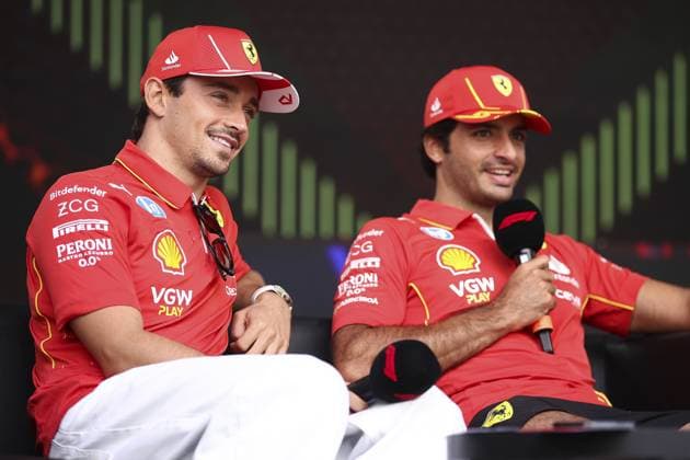 LECLERC Charles (mco), Scuderia Ferrari SF-24, portrait and SAINZ Carlos (spa), Scuderia Ferrari SF-24, portrait during the Formula 1 Azerbaijan Grand Prix 2024, 17th round of the 2024 Formula One World Championship, WM, Weltmeisterschaft from September 13 to 15, 2024 on the Baku City Circuit, in Baku, Azerbaijan - F1 - AZERBAIJAN GRAND PRIX 2024 DPPI Panoramic  240914_R17_AZERBAIJAN_DP_EA023830