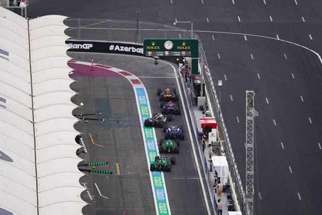 Pitlane exit during the Formula 1 Azerbaijan Grand Prix 2024, 17th round of the 2024 Formula One World Championship, WM, Weltmeisterschaft from September 13 to 15, 2024 on the Baku City Circuit, in Baku, Azerbaijan - F1 - AZERBAIJAN GRAND PRIX 2024 DPPI Panoramic  240914_R17_AZERBAIJAN_DP_EA016390