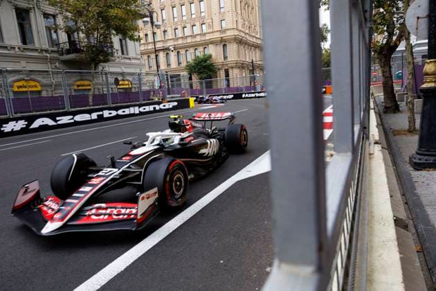 14th September 2024; Baku City Circuit, Baku, Azerbaijan; Formula 1 Azerbaijan Grand Prix 2024; Qualifying Day; Number 27 MoneyGram Haas driver Nico Hulkenberg during practice 3 at the Azerbaijan Formula 1  ActionPlus12692021 StephenxBlackberry