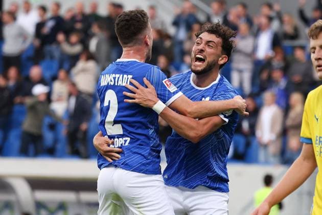 2024 09 14 xJFAx Soccer 2 Bundesliga 5 Matchday Season 2024 25, SV Darmstadt 98 Eintracht Braunschweig v l , Sergio Lopez SV Darmstadt 98 , Fraser Hornby SV Darmstadt 98 Torjubel, Goal celebration, celebrate the goal DFL DFB REGULATIONS PROHIBIT ANY USE OF PHOTOGRAPHS as IMAGE SEQUENCES and or QUASI VIDEO Copyright: JoaquimxFerreira