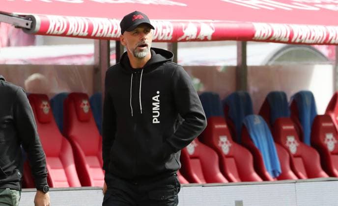Coach Marco Rose not on the bench due to suspension Sport Football Soccer DFL Bundesliga Men 3 Matchday Season 2024 2025 14 09 2024 RasenBallsport RB Leipzig RBL vs 1 FC Union Berlin FCU DFL regulations prohibit any use of photographs as image sequences and or quasi video