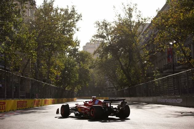 16 LECLERC Charles (mco), Scuderia Ferrari SF-24, action during the Formula 1 Azerbaijan Grand Prix 2024, 17th round of the 2024 Formula One World Championship, WM, Weltmeisterschaft from September 13 to 15, 2024 on the Baku City Circuit, in Baku, Azerbaijan - F1 - AZERBAIJAN GRAND PRIX 2024 DPPI Panoramic  240914_R17_AZERBAIJAN_DP_EA018061