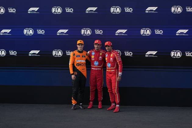 14 09 2024, Baku City Circuit , Baku, FORMULA 1 QATAR AIRWAYS AZERBAIJAN GRAND PRIX 2024 ,in the picture pole position for Charles Leclerc MCO , Scuderia Ferrari HP, 2 starting position for Oscar Piastri AUS , McLaren F1 Team, 3 starting position for Carlos Sainz Jr ESP , Scuderia Ferrari HP Defodi 506 20240914 hbr 4662 Defodi-506