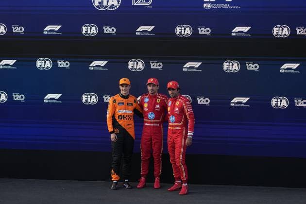 14 09 2024, Baku City Circuit , Baku, FORMULA 1 QATAR AIRWAYS AZERBAIJAN GRAND PRIX 2024 ,in the picture pole position for Charles Leclerc MCO , Scuderia Ferrari HP, 2 starting position for Oscar Piastri AUS , McLaren F1 Team, 3 starting position for Carlos Sainz Jr ESP , Scuderia Ferrari HP Defodi 506 20240914 hbr 4685 Defodi-506