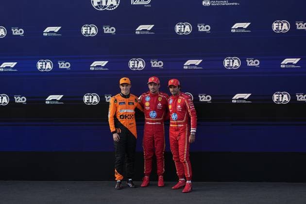 FORMULA 1 QATAR AIRWAYS AZERBAIJAN GRAND PRIX 2024 14 09 2024, Baku City Circuit , Baku, FORMULA 1 QATAR AIRWAYS AZERBAIJAN GRAND PRIX 2024 ,in the picture pole position for Charles Leclerc MCO , Scuderia Ferrari HP, 2 starting position for Oscar Piastri AUS , McLaren F1 Team, 3 starting position for Carlos Sainz Jr ESP , Scuderia Ferrari HP nordphotoxGmbHx xBratic nph00250
