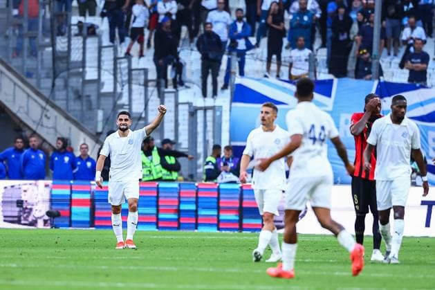 14th September 2024 - LIGUE 1 MCDONALDS - STAGE 4 - SEASON 2024 2025 - OLYMPIQUE DE MARSEILLE vs OGC NICE - ORANGE VELODROME The happiness of maupay (neal) after he scores his goal in 1st halftime MARSEILLE FRANCE Copyright: xSPORTPIXPRESSx xFREDxPORCUx