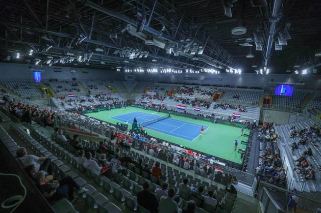 Davis Cup World Group I: 1st round - Croatia v Lithuania General view during the match between Matej Dodig of Croatia and Vilisu Gaubas of Lithuania during the Davis Cup World Group I 1st round match between Croatia and Lithuania at Arena Varazdin on September 14, 2024 in Varazdin, Croatia.  SanjinxStrukic PIXSELL