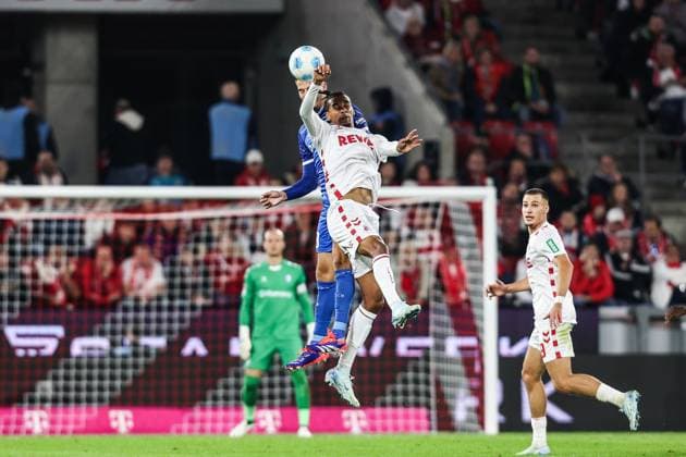 Sports, Football, 2 Bundesliga Season 2024 2025 5 Matchday 1 FC Köln 1 FC Magdeburg 14 09 2024, RheinEnergieSTADION Andi Hoti 1 FC Magdeburg, 3 Damion Downs 1 FC Köln, 42 Köln RheinEnergieSTADION Nordrhein Westfahlen Germany