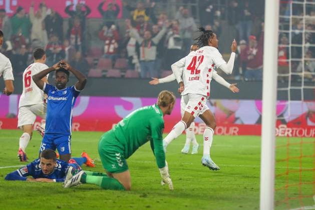 14 09 2024, 2 Fußball Bundesliga, 1 FC Köln 1 FC Magdeburg, RheinEnergieSTADION, Saison 2024 2025 Torjubel nach dem 1 0 diurch Damion Downs 1 FC Köln 42 DFB regulations prohibit any use of photographs as image sequences and or quasi video Nordrhein Westfalen Germany