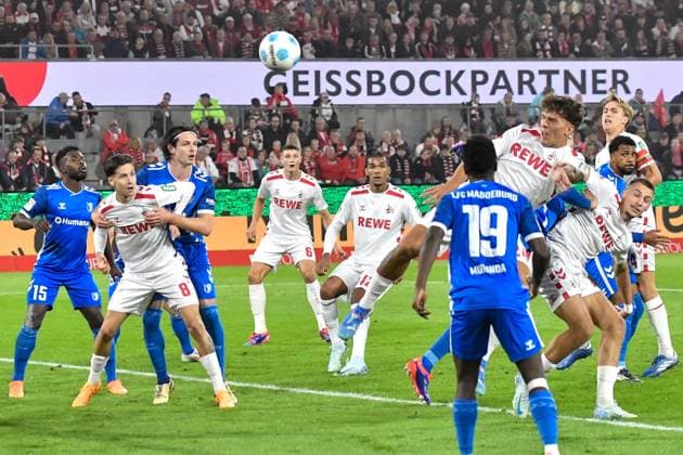 Penalty area scene Goal chance by Julian Pauli Koeln 24 14 09 2024 Soccer 1 FC Koeln vs 1 FC Magdeburg, Rheinenergiestadion, Koeln, DFB DFL REGULATIONS PROHIBIT ANY USE OF PHOTOGRAPHS AS IMAGE SEQUENCES AND OR QUASI VIDEO NRW Germany Copyright: xpepphotox xSaschaxWeizx pep00321, pep_20240914_hm
