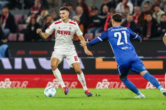 Sports, Football, 2 Bundesliga Season 2024 2025 5 Matchday 1 FC Köln 1 FC Magdeburg 14 09 2024, RheinEnergieSTADION Eric Martel 1 FC Köln, 6 Falko Michel 1 FC Magdeburg, 21 Köln RheinEnergieSTADION Nordrhein Westfahlen Germany