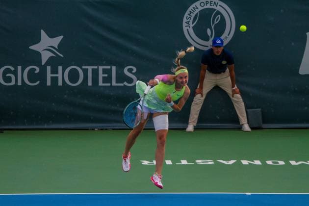 September 14, 2024, Monastir, Monastir Governorate, Tunisia: Monastir, Tunisia. 14 September 2024. Lucia Bronzetti of Italy plays against Rebecca Sramkova of Slovakia at the Jasmin Open Semi Final in Monastir, Tunisia. The women s professional tennis tournament is taking place at the Magic Hotel Skanes in Monastir between 9 and 15 September 2024 Monastir Tunisia - ZUMAd99_ 20240914_zap_d99_025 Copyright: xHasanxMradx