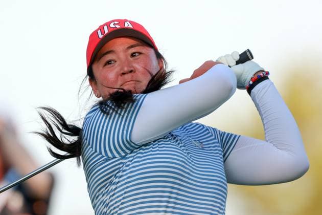 Solheim Cup GAINESVILLE, VIRGINIA - SEPTEMBER 14: Allisen Corpuz of the United States hits from the 18th tee during Day Two of the Solheim Cup at Robert Trent Jones Golf Club on Saturday, September 14, 2024 in Gainesville, Virginia. Gainesville Virginia United States  Copyright: xAmyxLemusx originalFilename:lemus-solheimc240914_npxUH.jpg