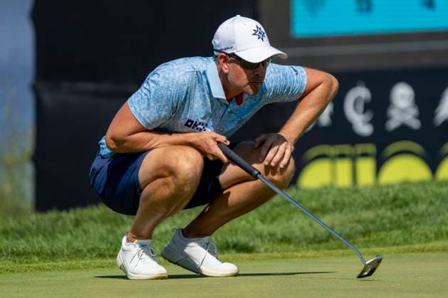BOLINGBROOK, IL - SEPTEMBER 14: Ian Poulter of the Majesticks GC observes the second green during day two of LIV Golf: Chicago at Bolingbrook Golf Club on September 14, 2024 in Bolingbrook, Illinois. (Photo by Ben Hsu Icon Sportswire) GOLF: SEP 14 LIV Golf League Chicago EDITORIAL USE ONLY Icon2242409140082
