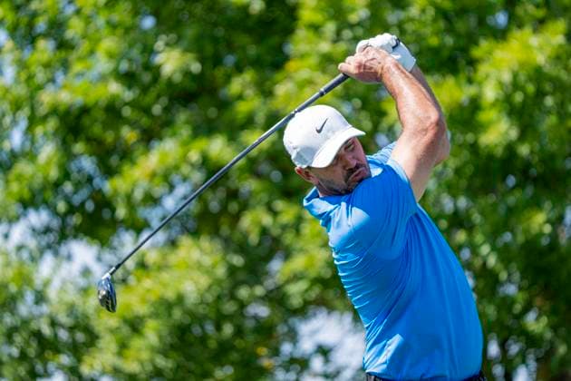 BOLINGBROOK, IL - SEPTEMBER 14: Brooks Koepka of the Smash GC plays his shot from the eighth tee during day two of LIV Golf: Chicago at Bolingbrook Golf Club on September 14, 2024 in Bolingbrook, Illinois. (Photo by Ben Hsu Icon Sportswire) GOLF: SEP 14 LIV Golf League Chicago EDITORIAL USE ONLY Icon2242409140332