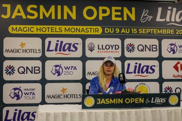 September 14, 2024, Monastir, Monastir Governorate, Tunisia: Monastir, Tunisia, 14 September 2024. Rebecca Sramkova of Slovakia speaks during a press conference, PK, Pressekonferenz at the Jasmin Open in Monastir, Tunisia. The press conference follows Sramkova s victory against Italian player Lucia Bronzetti at the Jasmin Open Semi Final on Saturday 14th September Monastir Tunisia - ZUMAd99_ 0762515449st Copyright: xHasanxMradx
