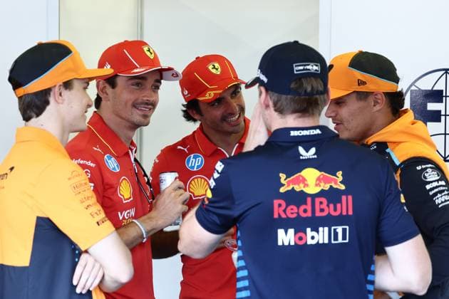 F1 Grand Prix Of Azerbaijan 2024 Lando Norris of McLaren, Charles Leclerc, Carlos Sainz of Ferrari, Max Verstappen of Red Bull Racing and Lando Norris of McLaren ahead of the Formula 1 Grand Prix of Azerbaijan at Baku City Circuit in Baku, Azerbaijan on September 15, 2024. Baku Azerbaijan  Copyright: xJakubxPorzyckix originalFilename:porzycki-f1grandp240915_npUkv.jpg