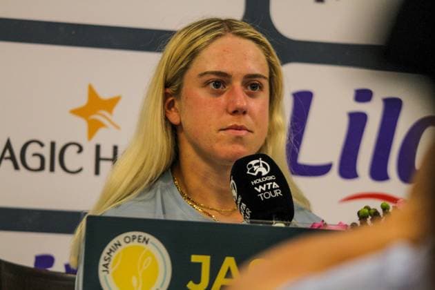 September 14, 2024, Monastir, Monastir Governorate, Tunisia: Monastir, Tunisia, 14 September 2024. British tennis player Sonay Kartal speaks during a press conference, PK, Pressekonferenz at the Jasmin Open in Monastir. Tunisia. Kartal is due to play against Slovakian Rebecca Sramkova at the Final match of the Jasmin Open. The women s professional tennis tournament has been taking place at the Magic Hotel Skanes in Monastir between 9 and 15 September 2024 Monastir Tunisia - ZUMAd99_ 0762656069st Copyright: xHasanxMradx