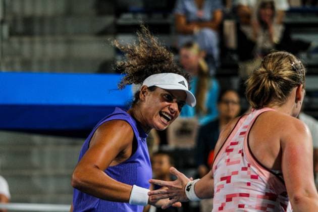 September 14, 2024, Monastir, Monastir Governorate, Tunisia: Monastir, Tunisia, 14 September 2024. Mayar Sherif of Egypt and Anna Blinkova of Russia play against Anastasia Zakharova of Russia and Alina Korneeva of Russia in the Women s Doubles Final match of the Jasmin Open tennis tournament in Monastir, Tunisia. The women s professional tennis tournament has been taking place at the Magic Hotel Skanes in Monastir between 9 and 15 September 2024 Monastir Tunisia - ZUMAd99_ 0762662107st Copyright: xHasanxMradx