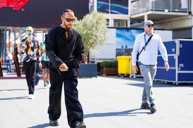 15th September 2024; Baku City Circuit, Baku, Azerbaijan; Formula 1 Azerbaijan Grand Prix 2024; Race Day; Number 44 Mercedes AMG Petronas driver Lewis Hamilton arrives at the circuit for the race  ActionPlus12693014 StephenxBlackberry