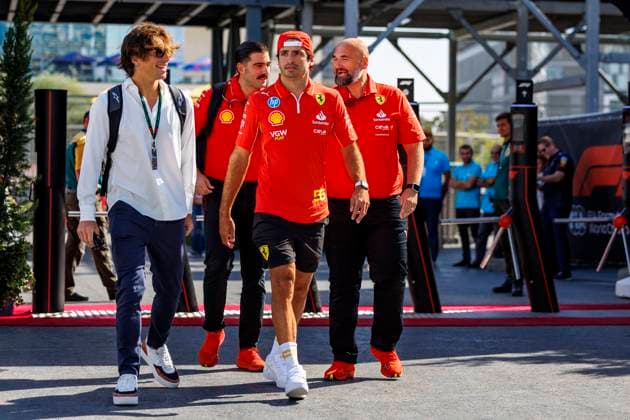 15th September 2024; Baku City Circuit, Baku, Azerbaijan; Formula 1 Azerbaijan Grand Prix 2024; Race Day; Number 55 Scuderia Ferrari driver Carlos Sainz Jr arrives at the circuit for the race  ActionPlus12692992 StephenxBlackberry