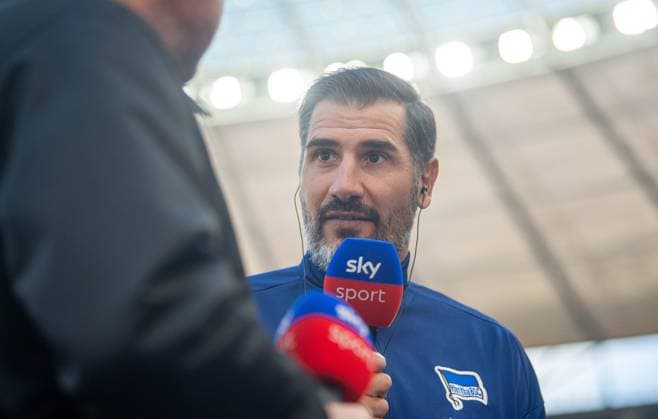 Soccer, Men, Season 2024 2025, 2 Bundesliga 5 Matchday , Hertha BSC Fortuna Düsseldorf, Coach Cristian Fiel Hertha BSC interviewed by Sky, 15 09 2024, Copyright: xSebastianxRäppold MatthiasxKochx