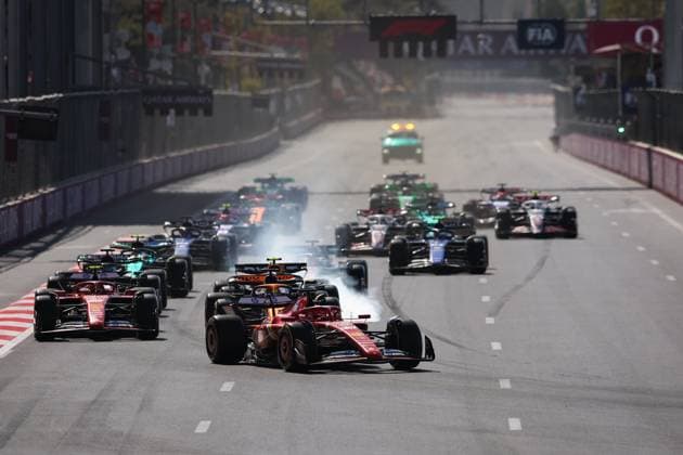 16 LECLERC Charles (mco), Scuderia Ferrari SF-24, action during the Formula 1 Azerbaijan Grand Prix 2024, 17th round of the 2024 Formula One World Championship, WM, Weltmeisterschaft from September 13 to 15, 2024 on the Baku City Circuit, in Baku, Azerbaijan - F1 - AZERBAIJAN GRAND PRIX 2024 DPPI Panoramic  240915_R17_AZERBAIJAN_DP_EA010219
