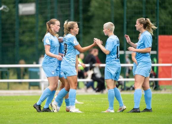 Soccer, Women, Regionalliga Nordost, Season 2024 2025 Matchday 3 , 1 FC Union Berlin II FC Viktoria 89, f l Louise Trapp FC Viktoria 1889 Berlin , Nina Ehegötz FC Viktoria 1889 Berlin , Marta Schrey FC Viktoria 1889 Berlin , Kim Urbanek FC Viktoria 1889 Berlin , Celebration after goal to 0 1, 15 09 2024, Copyright: xMatthiasxKochx