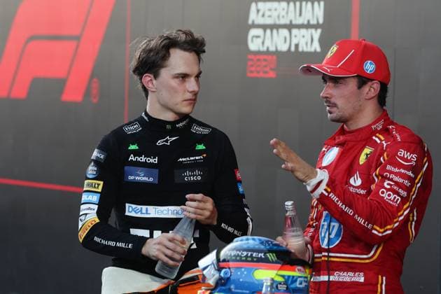 F1 Grand Prix Of Azerbaijan 2024 Oscar Piastri of McLaren and Charles Leclerc of Ferrari after the Formula 1 Grand Prix of Azerbaijan at Baku City Circuit in Baku, Azerbaijan on September 15, 2024. Baku Azerbaijan  Copyright: xJakubxPorzyckix originalFilename:porzycki-f1grandp240915_npQod.jpg