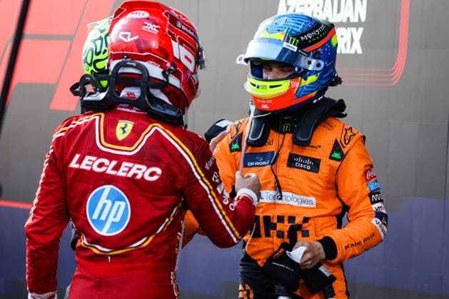 LECLERC Charles (mco), Scuderia Ferrari SF-24, PIASTRI Oscar (aus), McLaren F1 Team MCL38, portrait, during the Formula 1 Azerbaijan Grand Prix 2024, 17th round of the 2024 Formula One World Championship, WM, Weltmeisterschaft from September 13 to 15, 2024 on the Baku City Circuit, in Baku, Azerbaijan - F1 - AZERBAIJAN GRAND PRIX 2024 DPPI Panoramic  240915_R17_AZERBAIJAN_DP_FGDN1037