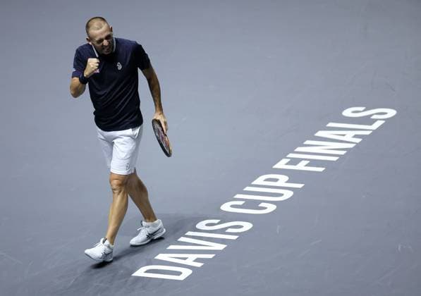 Tennis, Davis Cup, Großbritannien - Kanada Dan Evans of GB celebrates Davis Cup Group Stage Finals 2024, Day Six, AO Arena, Manchester, UK - 15 Sep 2024  Copyright: xEllaxLing Shutterstockx 14713349ao