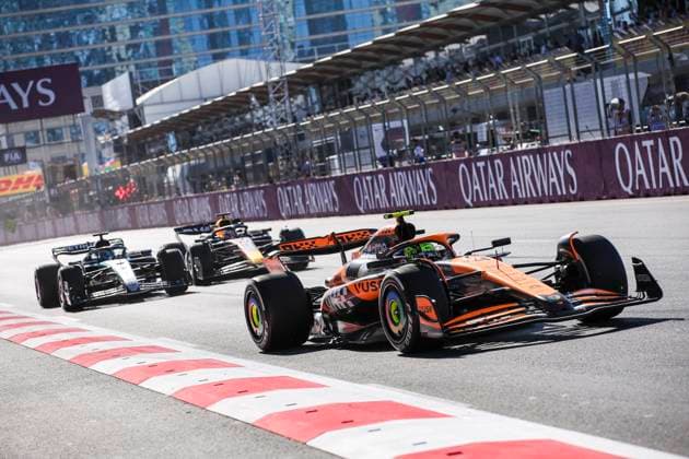 04 NORRIS Lando (gbr), McLaren F1 Team MCL38, action during the Formula 1 Azerbaijan Grand Prix 2024, 17th round of the 2024 Formula One World Championship, WM, Weltmeisterschaft from September 13 to 15, 2024 on the Baku City Circuit, in Baku, Azerbaijan - F1 - AZERBAIJAN GRAND PRIX 2024 DPPI Panoramic  240915_R17_AZERBAIJAN_DP_EA012099