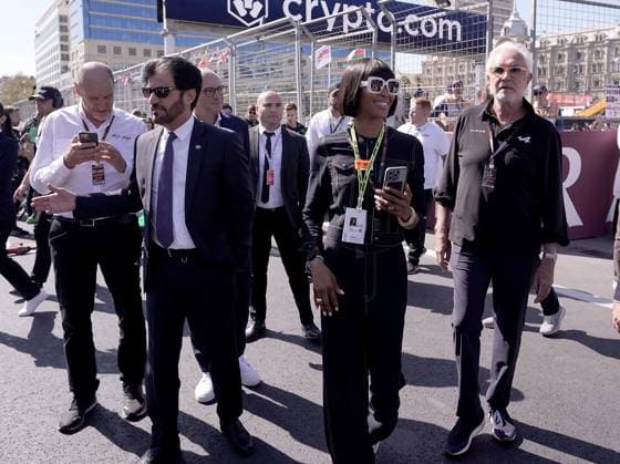 FORMULA 1 QATAR AIRWAYS AZERBAIJAN GRAND PRIX 2024 15 09 2024, Baku City Circuit , Baku, FORMULA 1 QATAR AIRWAYS AZERBAIJAN GRAND PRIX 2024 ,in the picture Formula 1 boss Stefano Domenicali, FIA president Mohammed bin Sulayem, model Naomi Campbell, Flavio Briatore Alpine nordphotoxGmbHx xBratic nph00250