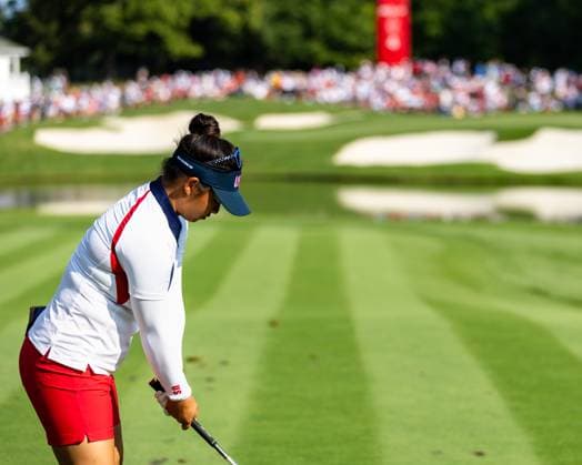 September 15, 2024, Gainesville, Va, USA: Team USA s Megan Khang tees off on the fourth hole during the third day of the 2024 Solheim Cup at the Robert Trent Jones Golf Club. Gainesville USA - ZUMAb237 20240915_znp_b237_011 Copyright: xRobertxBlakleyx