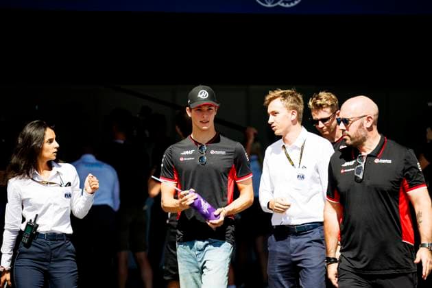 15th September 2024; Baku City Circuit, Baku, Azerbaijan; Formula 1 Azerbaijan Grand Prix 2024; Race Day; Number 50 MoneyGram Haas reserve driver Oliver Bearman before the driver parade at the Azerbaijan Formula 1  ActionPlus12693311 StephenxBlackberry