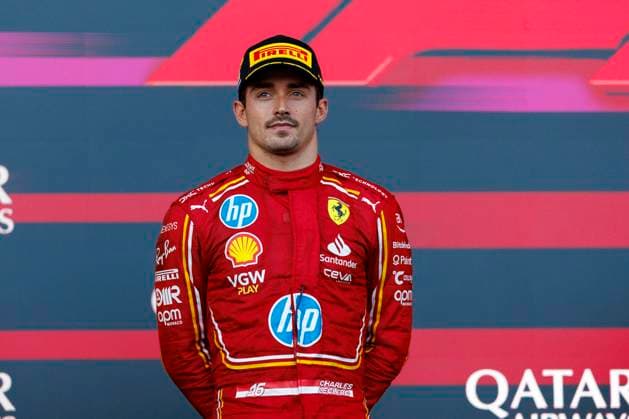 15th September 2024; Baku City Circuit, Baku, Azerbaijan; Formula 1 Azerbaijan Grand Prix 2024; Race Day; Number 16 Scuderia Ferrari driver Charles Leclerc celebrates being on the podium after the race at the Azerbaijan Formula 1  ActionPlus12693392 StephenxBlackberry