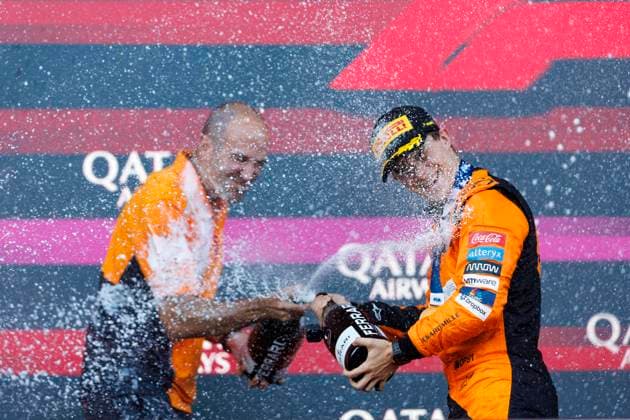 15th September 2024; Baku City Circuit, Baku, Azerbaijan; Formula 1 Azerbaijan Grand Prix 2024; Race Day; Number 81 McLaren driver Oscar Piastri celebrates winning the race at the Azerbaijan Formula 1  ActionPlus12693399 StephenxBlackberry