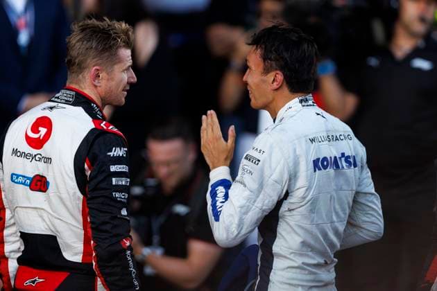 15th September 2024; Baku City Circuit, Baku, Azerbaijan; Formula 1 Azerbaijan Grand Prix 2024; Race Day; Nico Hulkenberg, Alex Albon after the race at the Azerbaijan Formula 1  ActionPlus12693386 StephenxBlackberry