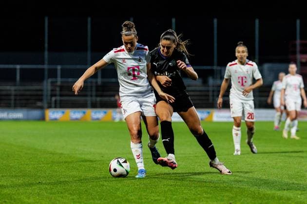 GOOGLE PIXEL Frauen Bundesliga 1 FC Köln SGS Essen 15 09 2024 duel Nicole Billa 1 FC Köln, 17 , Laureta Elmazi SGS Essen, 11 GOOGLE PIXEL Frauen Bundesliga, 1 FC Köln SGS Essen, Köln, Franz Kremer Stadion am 15 09 2024 DFB REGULATIONS PROHIBIT ANY USE OF PHOTOGRAPHS AS IMAGE SEQUENCES AND OR QUASI VIDEO Copyright: xBEAUTIFULxSPORTS Wunderlx