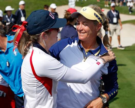 Sept 15, 2024: Paula Creamer and Suzann Pettersen speak after the Solheim Cup on the Robert Trent Jones golf course in Gainesville, Virginia. CSM Gainesville United States of America - ZUMAc04_ 20240915_zma_c04_066 Copyright: xJustinxCooperx