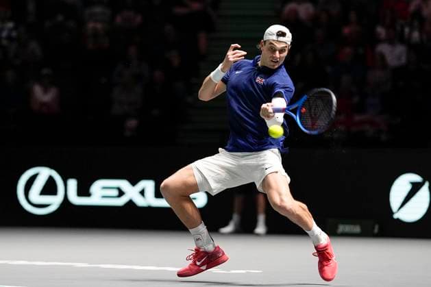 15th September 2024; AO Arena, Manchester, England; Davis Cup Finals, Group Stage, Group D Day 6; Jack Draper of Great Britain plays a forehand shot  ActionPlus12693643 StevenxFlynn