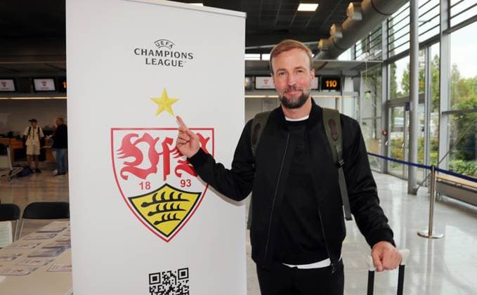 16 09 24 VfB Stuttgart departure Madrid Germany, Stuttgart, 16 09 2024, Football, Bundesliga, VfB Stuttgart, Stuttgart Airport departure for Champions League away match at Real Madrid Sebastian Hoeneß coach